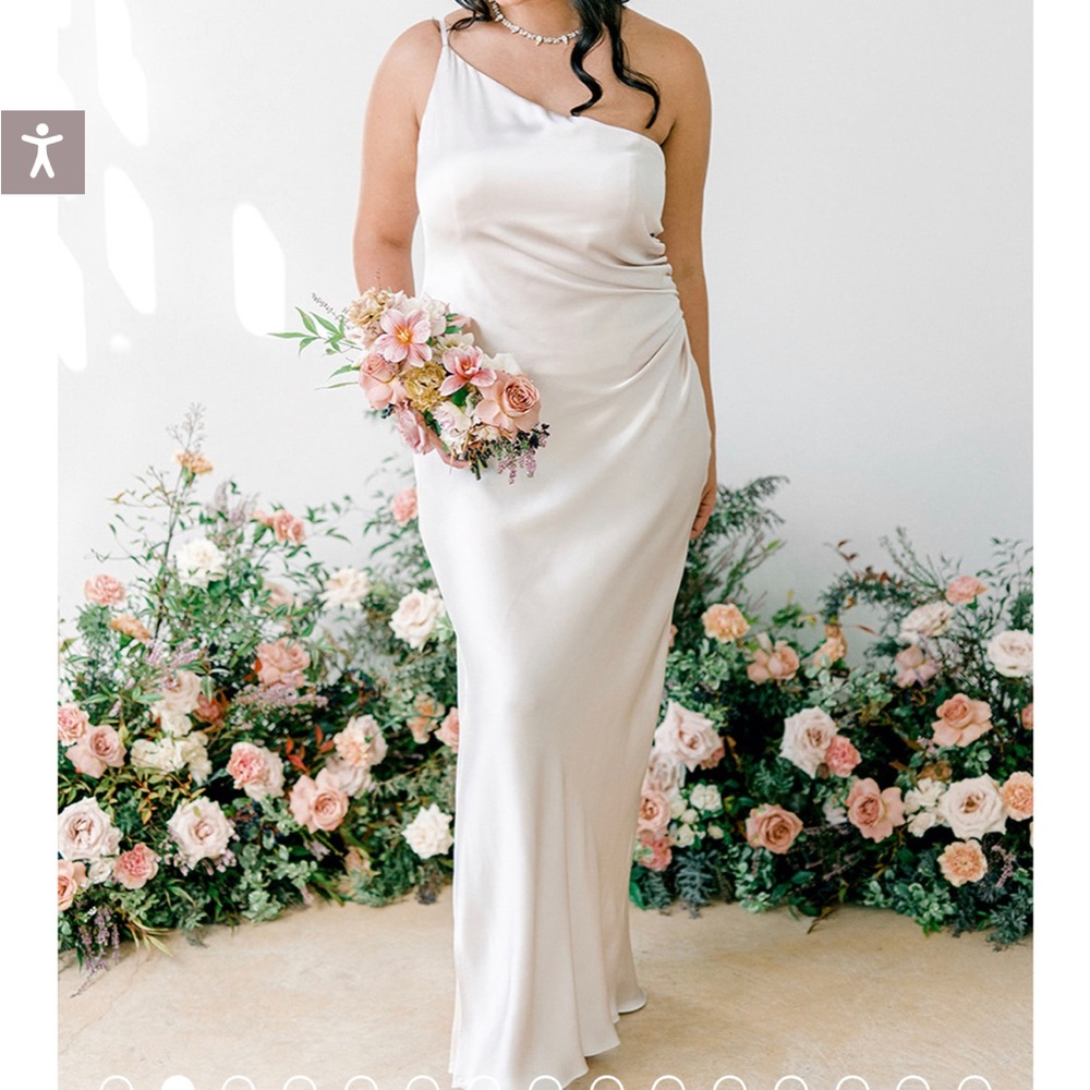 Revelry Gold Champagne Satin One Shoulder Dress Size 14